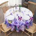 thumbnail image 3 of White Purple Butterfly Flower Pattern Round Tablecloth 60"x60",Wrinkle Wipeable Table Cloth for Kitchen Dining Room Picnic Patio Party, 3 of 6