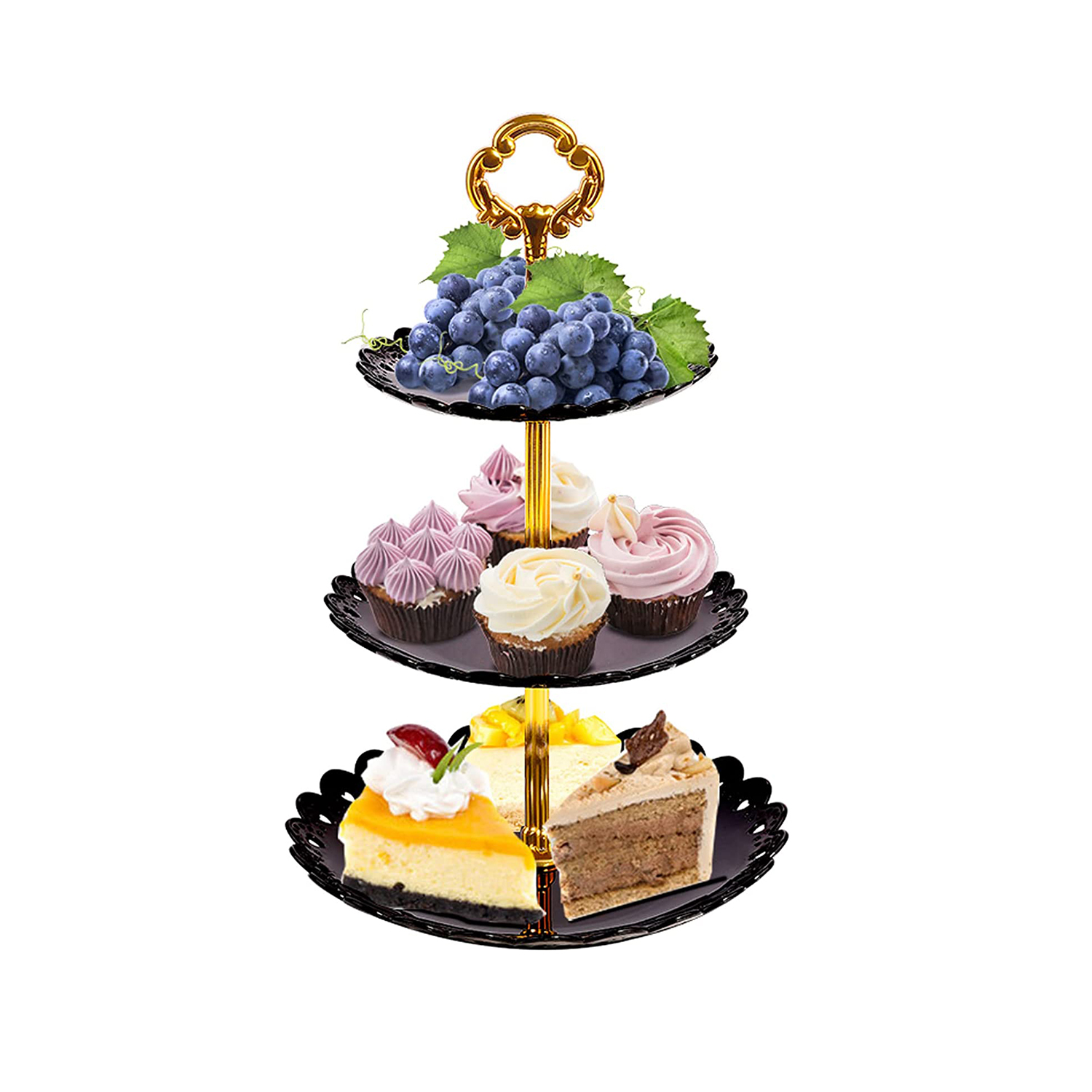 3 Tier Cupcake Stand Black Gold Plastic Tiered Serving Stand Round Cake
