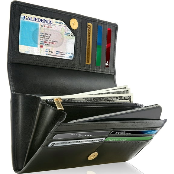 Genuine Leather Wallets For Women - Ladies Accordion Clutch Wallet With Coin Purse Pocket And ID Window RFID Blocking