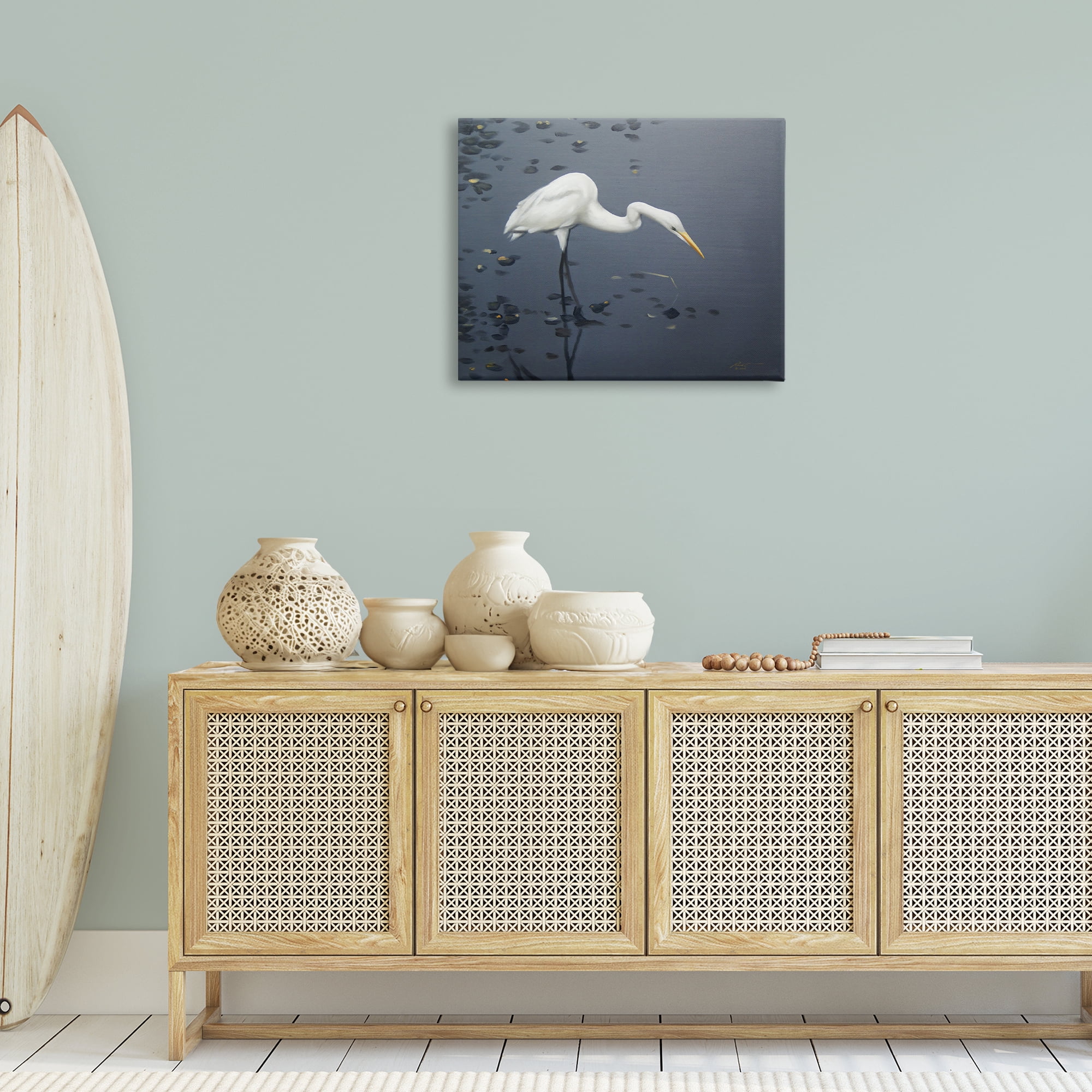 Stupell Industries Graceful Egret in Lake Animals & Insects Painting Gallery Wrapped Canvas Art Print Wall Art, 30 x 24