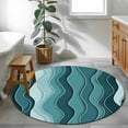 thumbnail image 4 of 3ft Round Rug, Abstract Turquoise Moire Non-Skid Rubber Backing Large Area Rugs - Living Room Bedroom Home Office, Gradient Coastal Ocean Geometric Indoor Floor Mat Carpets Washable Rug, 4 of 9