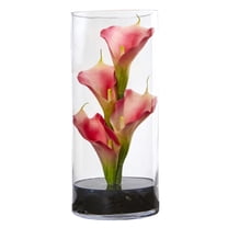 Nearly Natural 12 in. Calla Lily Artificial Arrangement in Cylinder Glass Vase