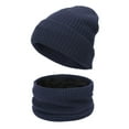 thumbnail image 2 of Dyfzdhu Women&Men Winter Warm Cute Wool Hat Scarf Slouchy TwoPieces Winter Snow Knit Cap Screen Mittens Scarves Sets Navy, 2 of 7