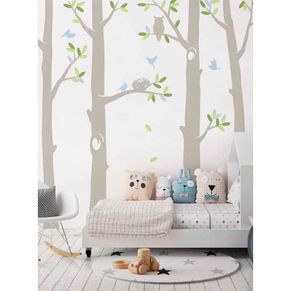 Scheme A, 96"h - Nature Tree Scene with Baby Birds and Nest Wall Decal