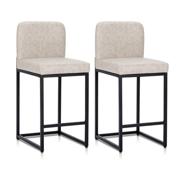Sophia & William 24.6" Bar Stools Set of 2 PU Leather Counter Height Bar Stools with Back Modern Counter Height Chair for Kitchen Island, White