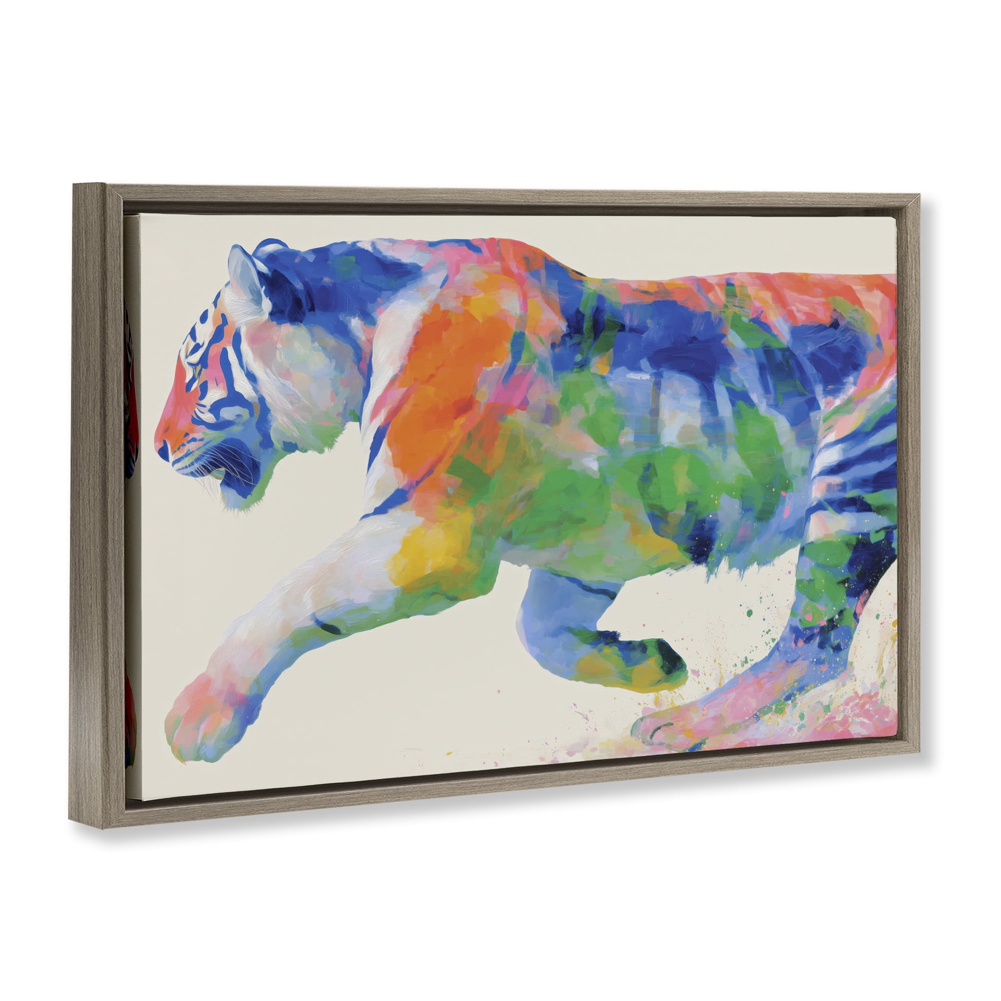 Stupell Industries Colorful Tiger In Motion Brown Framed Floater Canvas Wall Art, design by Chromatic Storm Studio