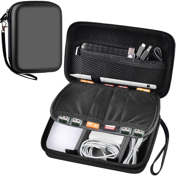 Magic Mouse Case for MacBook Pro Charger and Apple Pencil Fake, Travel Accessories Case for Power Bank, Charging Cords, Earphones, Flash Drive, USB Cable- Black