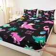 thumbnail image 4 of Metsweet Kawaii Dinosaurs Bed Sheets 4-Piece, Dino Love Heart Print Full Size Sheets, Pink Blue Black,1 Fitted Sheet, 1 Flat Sheet and 2 Pillowcases, 4 of 5