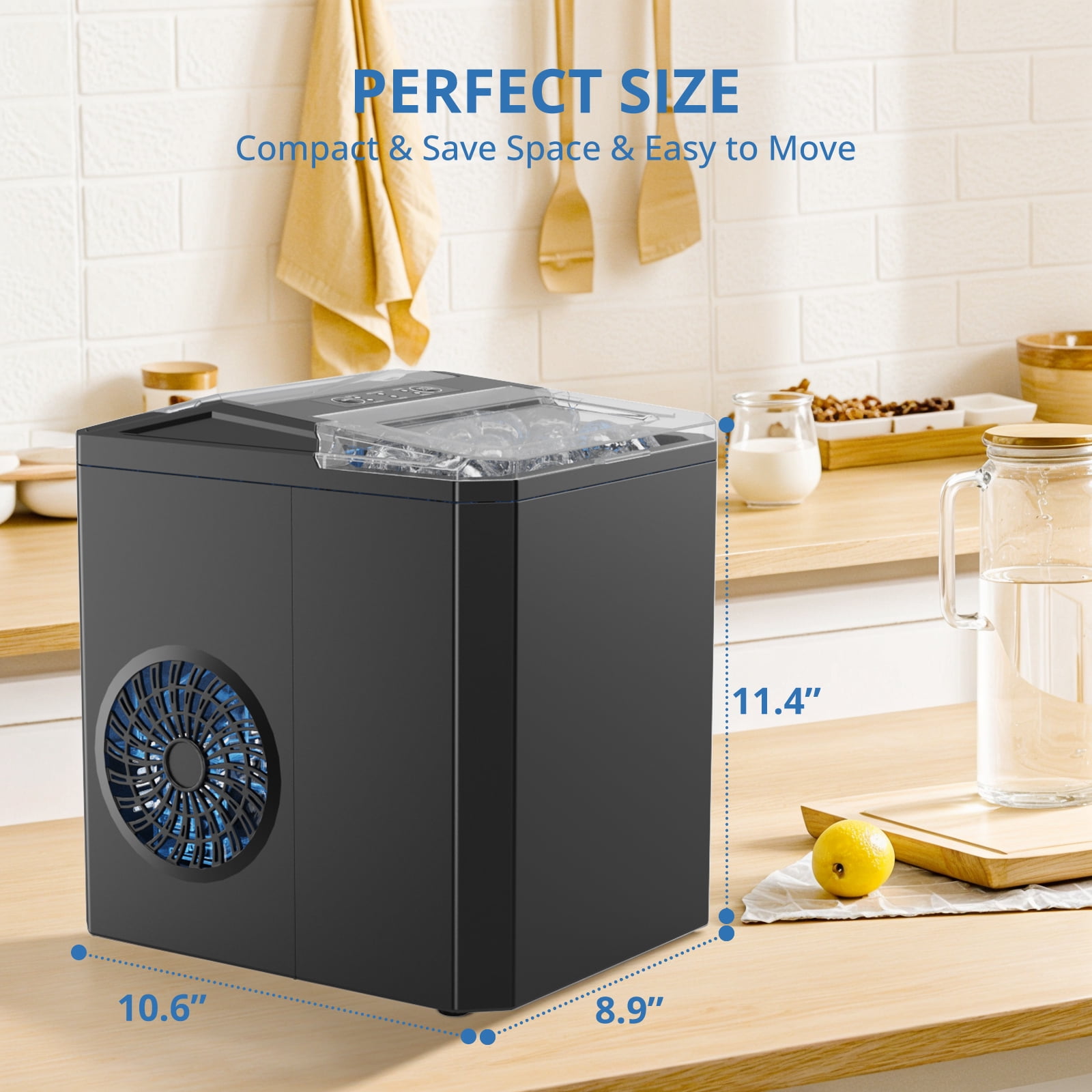 Atilioo Countertop Ice Maker, 26Lbs/24H, 9 Ice in 6 Mins, Portable Ice Machine with Self-Cleaning, Saving Energy, for Home/Party/Camping/RV, Black