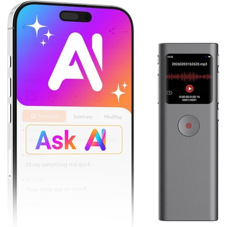 AI Digital Voice Recorder with Transcribe & Summarize AI Note Taker for Meeting & Lectures Voice Activated Recorder with Playback Supports 90+ Languages Recording Device Portable Tape Recorder
