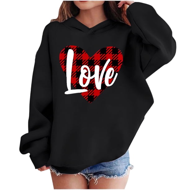 Sudadera con capucha y estampado de corazón de San Valentín, sudadera de manga larga para niños y niñas, chaqueta para niñas de talla mediana y grande.