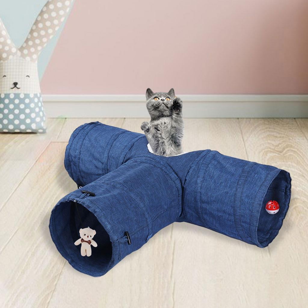 Cat Tunnels for , Tunnel Tube Cat Toys Collapsible, cat Interactive Toy Bed with Ball for Cat Kitten - Blue