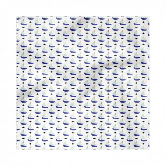 Sailboat Decorative Satin Napkins Set of 4, Minimalist Curvy Design of Sailboats and Black Molly Fishes, Square Fabric Party & Dinner Napkin, 18", Violet Blue Pale Blue, by Ambesonne