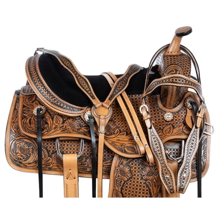 SaddleOnline Antique Leather Tooled Western Trail Ranch Classic Horse Saddle, Antique Oil, 18