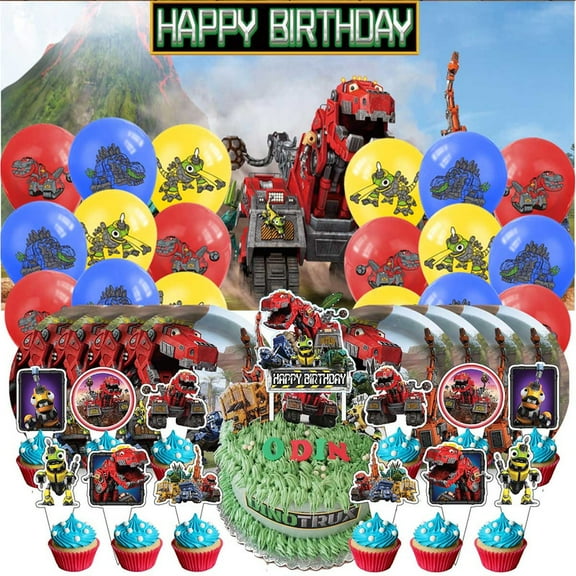 Dinotrux Birthday Party Supplies Balloons Paper Plates Decoration Cake Topper Decor Tableware Banner Backdrop