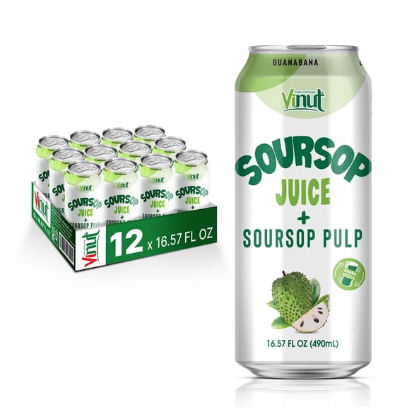 Vinut 16. 57 fl oz 100% NFC Soursop Juice Drink with Pulp (No Added Sugar)
