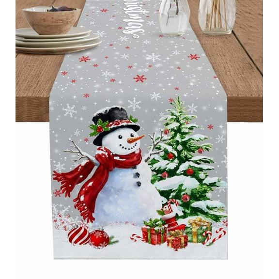 Table Runners 60 Inches Long Dress Scarves, Grey Red Christmas Farmhouse Kitchen/Dining Table Runner, Small Coffee Tablerunners, Snowman Xmas Tree Ball Gifts Winter 13x60 Inch