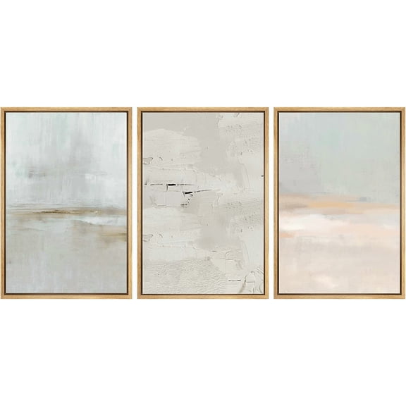 FCCUYE Framed Canvas Print Wall Art Set Grunge Blue Watercolor Landscape Shapes Abstract Illustrations Modern Art Decorative Nordic Calm Colorful for Living Room, Bedroom, Office - 16"x24"x3 White