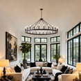 thumbnail image 3 of LiviNest 53.15 Inch Wagon Wheel Chandelier: Adjustable Height Farmhouse Lighting with 24 E12 Sockets - Rustic Metal Ceiling Fixture for Living Room Dining Area & Kitchen Island Decoration, 3 of 5