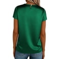 thumbnail image 2 of Women Silk Satin Shirts Casual Short Sleeve Elegant Crew Neck T Shirt Lightweight Comfy Work Office Blouse Solid Color Business Top, 2 of 6