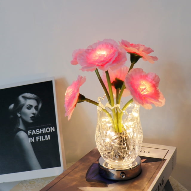 LED Clavel Maceta Luz de mesa Regalo de Navidad Clavel Flor Lámpara de noche