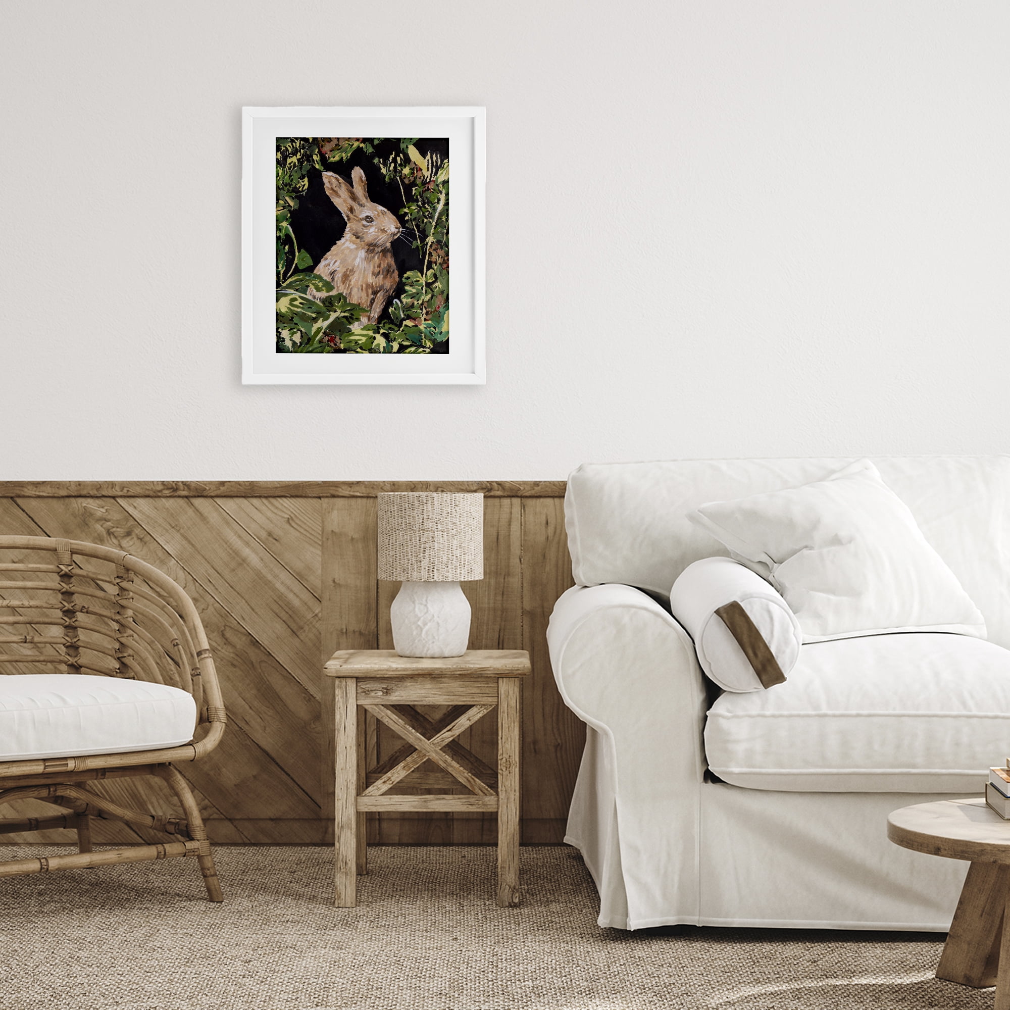 Stupell Industries Wreathed Botanicals Rabbit White Framed Print Under Glass, design by Melissa Wang