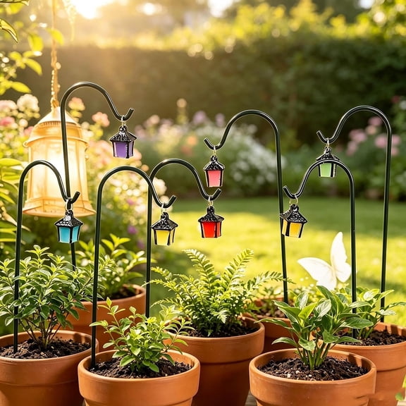 Glow in the Dark Plant Stakes, 7PCS Mini Lantern Garden Stakes, Colorful Luminous Resin Plant Picks with Hanging Charms for Garden, Succulent Pots