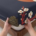 thumbnail image 3 of King Size Fitted Sheet Set - Japanese Style 3 Piece Bedding Sets 16" Deep Pocket Fitted Sheet with 2 Pillowcases, Modern Cranes Cherry Flower Wave Red Blue Brushed Microfiber Hotel Luxury Bed Sheets, 3 of 9