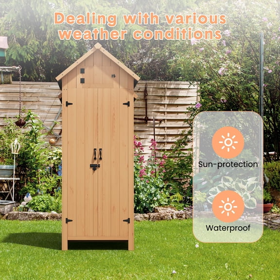 Edtara Remise à Outils de Jardin Étanche, Armoire de Rangement Extérieure en Bois de 177 cm avec 3 Tablettes, Porte Verrouillable et Espace sous Toit pour Pelouse, Patio et Cour