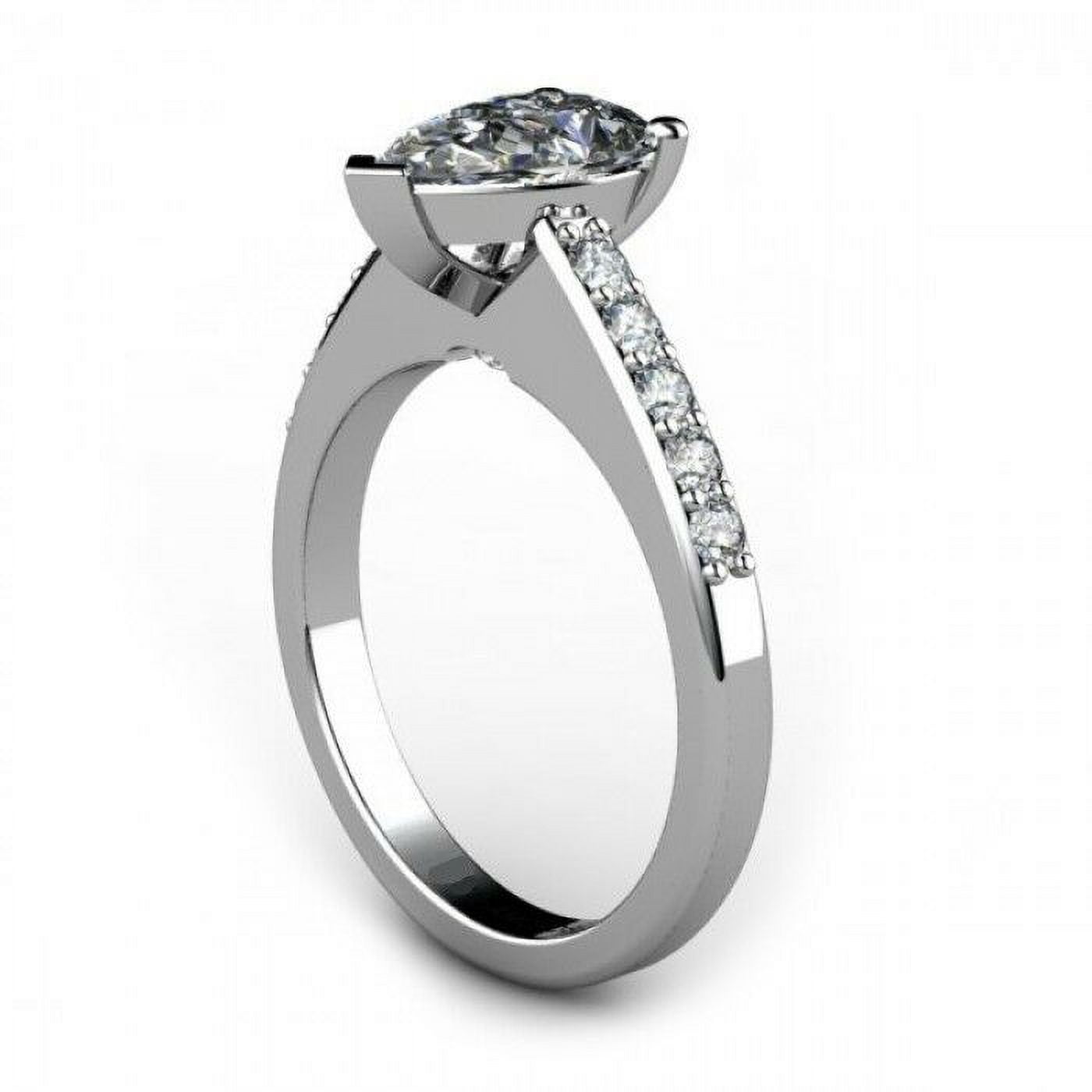 HeartsAndYou 2ct Pear Cut Moissanite Accent Solitaire Engagement Ring for Women 18k White Gold over Silver