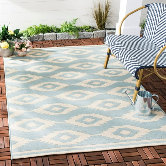 SAFAVIEH Beach House Garret Southwestern Indoor/Outdoor Area Rug Cream/Aqua, 8'6" x 12'