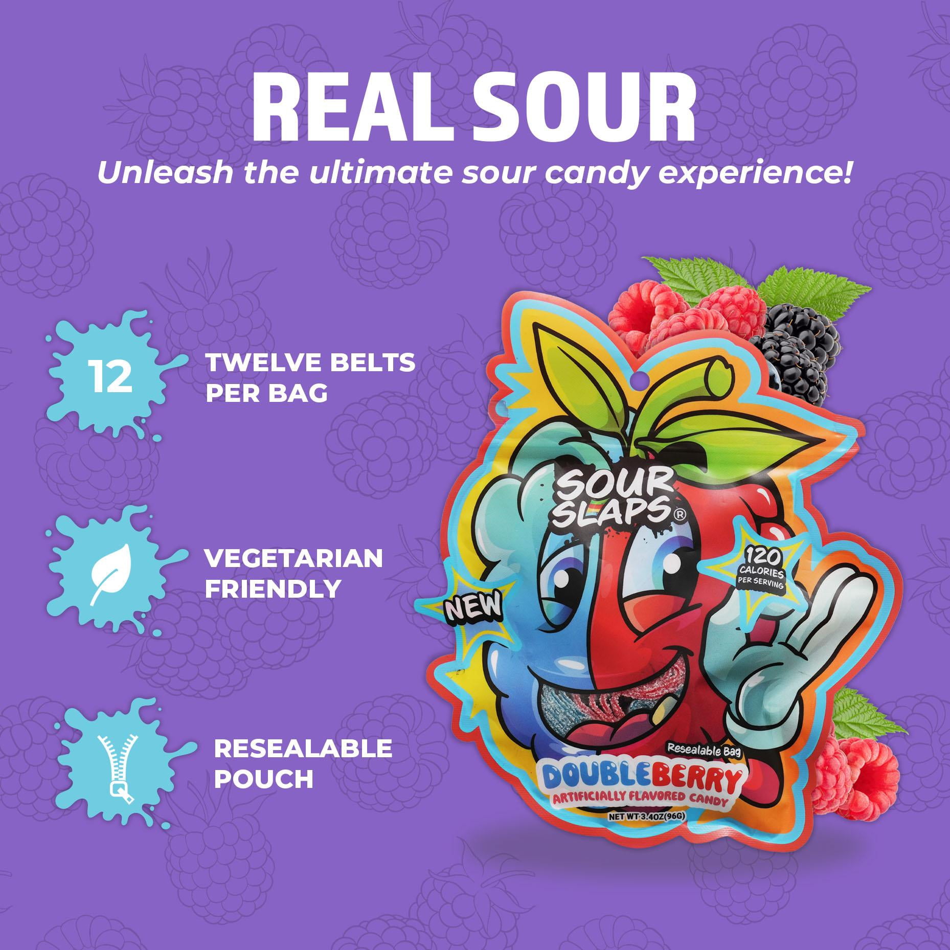 Sour Slaps 9-Pack Flavored Sour Candy Belts - Deliciously Sour, Fresh & Chewy, Extreme Sour Kick, Vegetarian, 9 Mouth Watering Flavors Sweet Snack Fruit Candies Tangy Bonbon