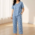 thumbnail image 2 of Under $10 Pajama Sets CNJKEHIUV Women's Cotton Pajama Set Short Sleeve Top & Pants 2-Piece Summer Sleepwear, 2 of 4
