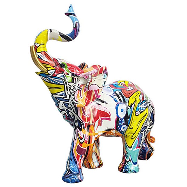 Escultura de elefante con grafiti y pintura nórdica, estatua de elefante de arte colorido, estatua de animal de resina, decoración D