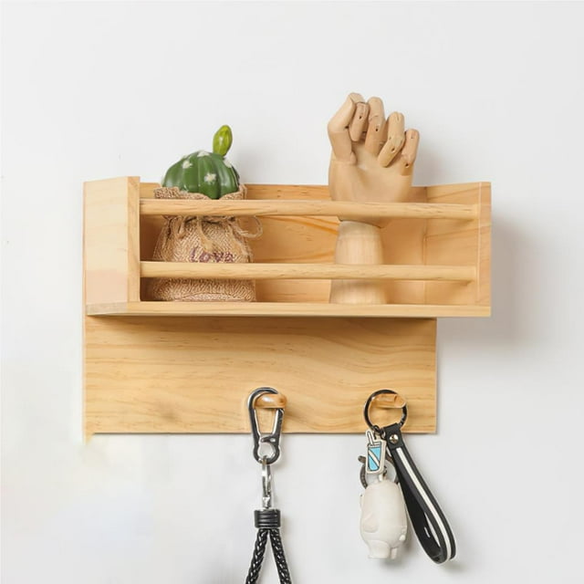 Wooden Wall Rack With 3 Rack Rustic Key Holders Rustic Wall Hanger Hooks Storage Shelf Organizer Decoration Display Rack for Entryway Mudroom