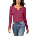 thumbnail image 5 of Lonomox Women's Cropped Pullover Tops Notch V Neck Long Sleeve Shirts Solid Color Casual Loose T Shirts, 5 of 6