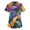 thumbnail image 3 of Mardi Gras Scrubs Top for Women Plus Size Casual Short Sleeve Funny Carnival Mask Graphic Scrubs Hoilday V Neck Scrub Shirts Nursing Workwear Medical Nurse Uniform with Pockets Dark Purple 5XL, 3 of 4