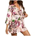 thumbnail image 2 of Womens Soft Pajama Clearance- Silk Satin Printed Sexy Bathrobes Plus Size Robe Sleepwear Pink Size XL, 2 of 9