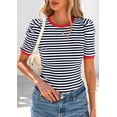 thumbnail image 3 of Camiseta PRETTYGARDEN para mujer, color azul marino, a rayas, color azul marino, 3 of 9