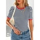 thumbnail image 3 of Camiseta PRETTYGARDEN para mujer, color azul marino, a rayas, color azul marino, 3 of 9