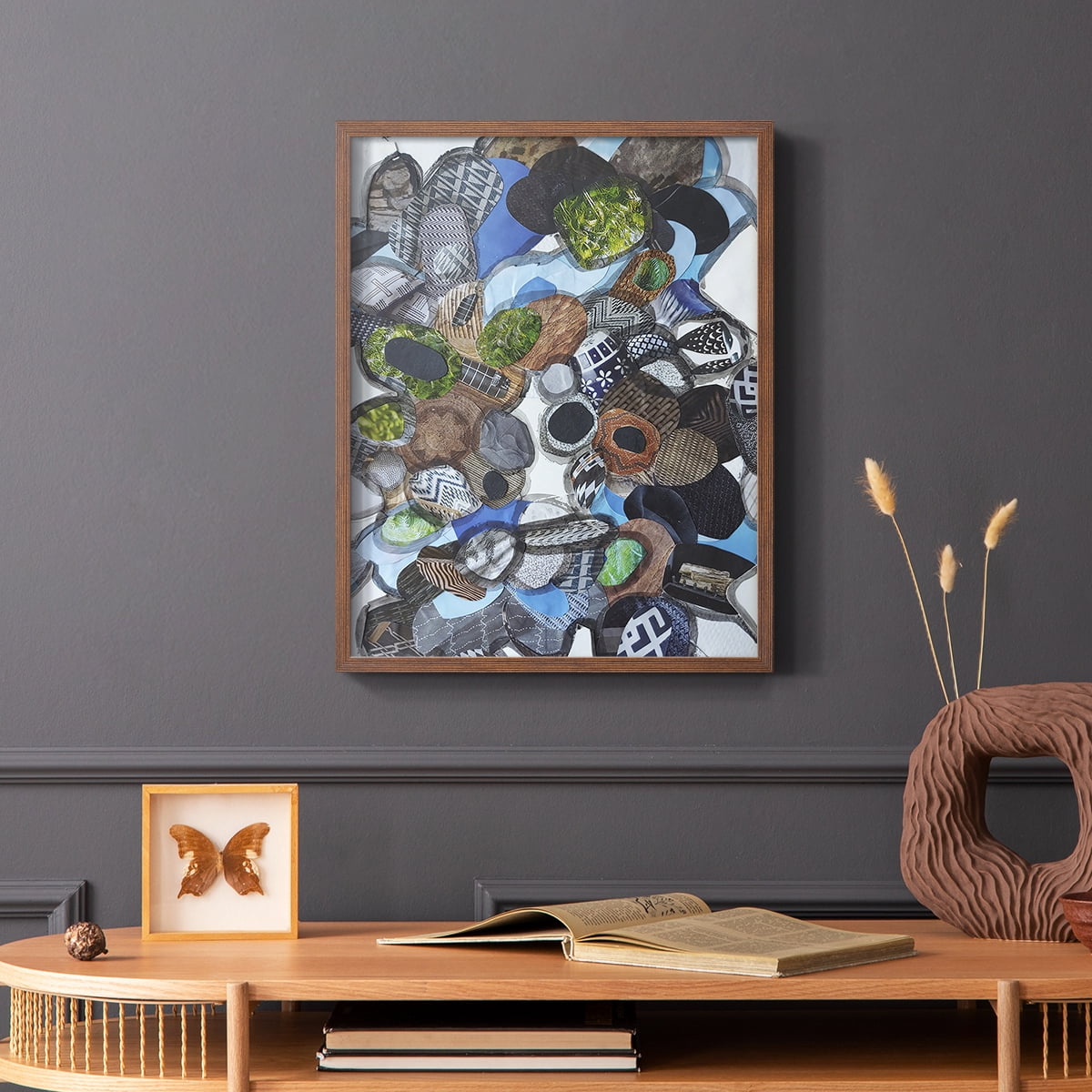Catalina Island Blue Glass Framed Print in Brown Solid Wood Framed Print No Nail Hanging