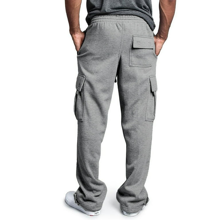 Cheap Men Elastic Waist Drawstring Sweatpants Pockets Solid Color