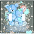 thumbnail image 2 of Metal Light Switch Wall Plate Outlet Cover (2 Teddy Bears Blue With Love Heart Balloon Flower - Double Toggle), 2 of 2