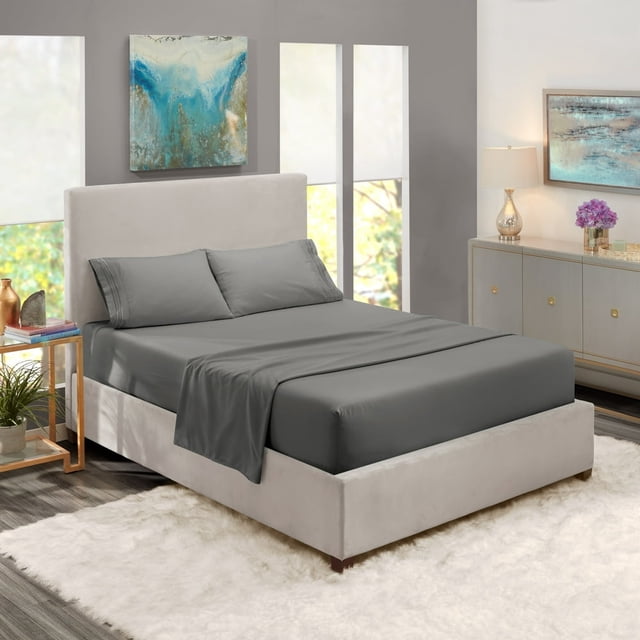 Bed Sheets Set 1800 Series Deep Pocket Soft Microfiber 4 Piece Queen Sheet Sets Gray