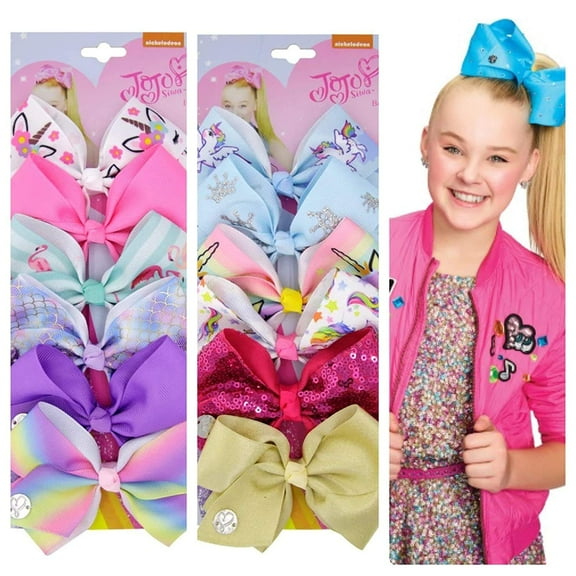 JoJo Siwa 12pcs Hair Bows for Girls ( 2 Set) - 5 Inches Alligator Clips (2)