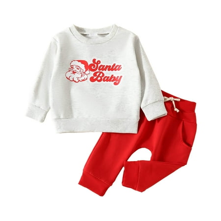 

WUXIAN Toddler Boys Girls Long Sleeve Christmas Cartoon Printed T-Shirts Pullover Tops Pants Outfits Infants Baby Trousers Children Comfort Dailywear
