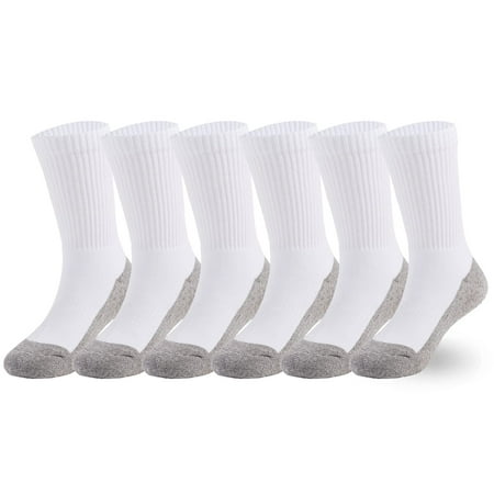 

EPEIUS Kids Boys/Girls Cushioned Crew Socks Thick Cotton Athletic Socks Running Crew Sports Socks Grey/White 6 Pack 10-14 Years