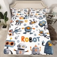 thumbnail image 2 of jejeloiu Modern Abstract Machine Twin Sheet Sets,Cartoon Super Robot Twin Fitted Sheet,White Gray Flat Sheet For Childrens,Super Cozy Room Decor,3-Piece, 2 of 7