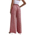 thumbnail image 4 of Pantalones acampanados sueltos para mujer, pantalones elásticos de cintura alta con estampado Floral, pantalones informales de pierna ancha acampanada para viajes diarios y citas, rojo 2XL, 4 of 6