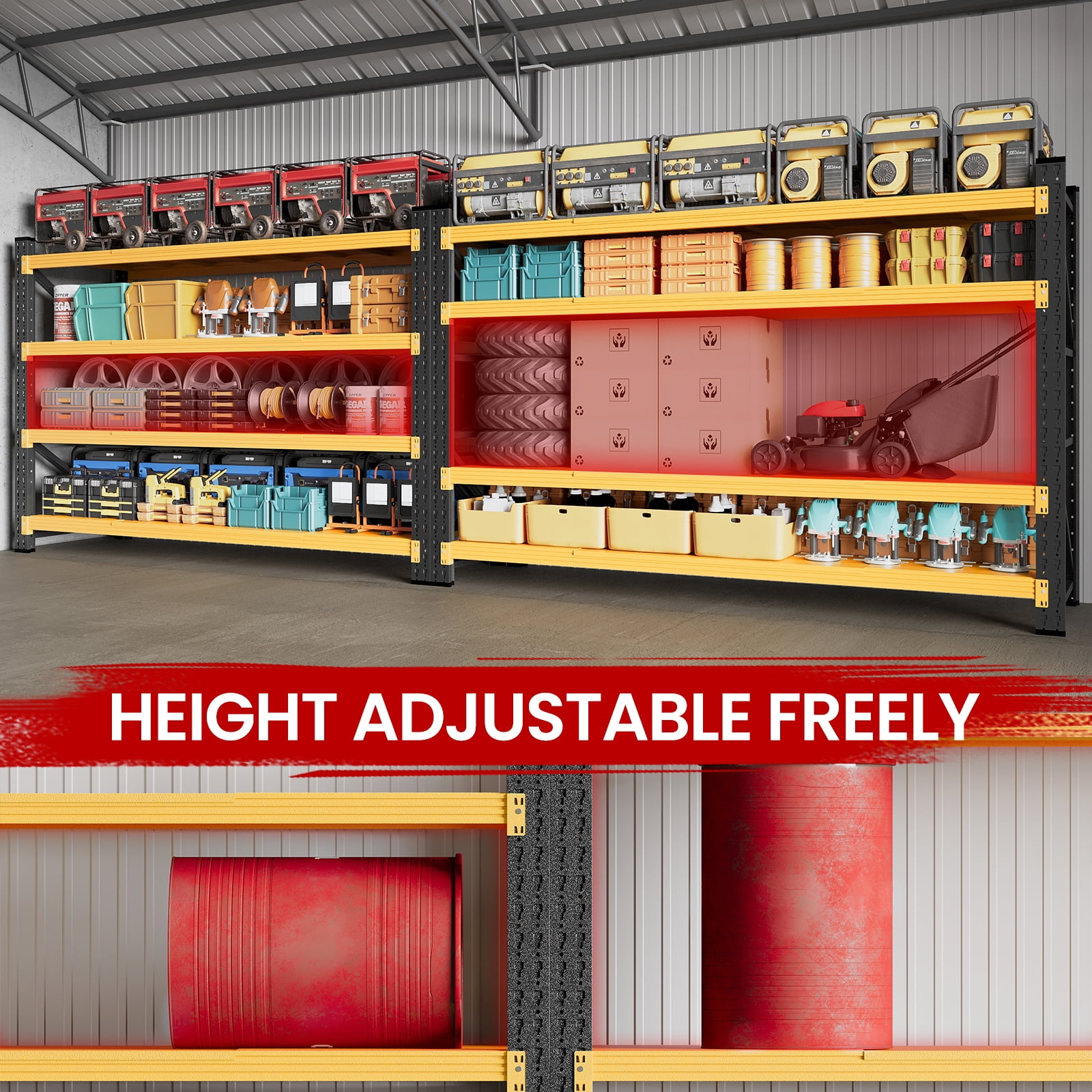 AUHUP 4-Tier Garage Storage Shelves 5000LBS Heavy Duty Metal Shelving 71" W Shelving Unit for Warehouse,Basement Industrial,Commercial Utility Rack Shelf,71"W x 24"D x 70"H, Black & Yellow